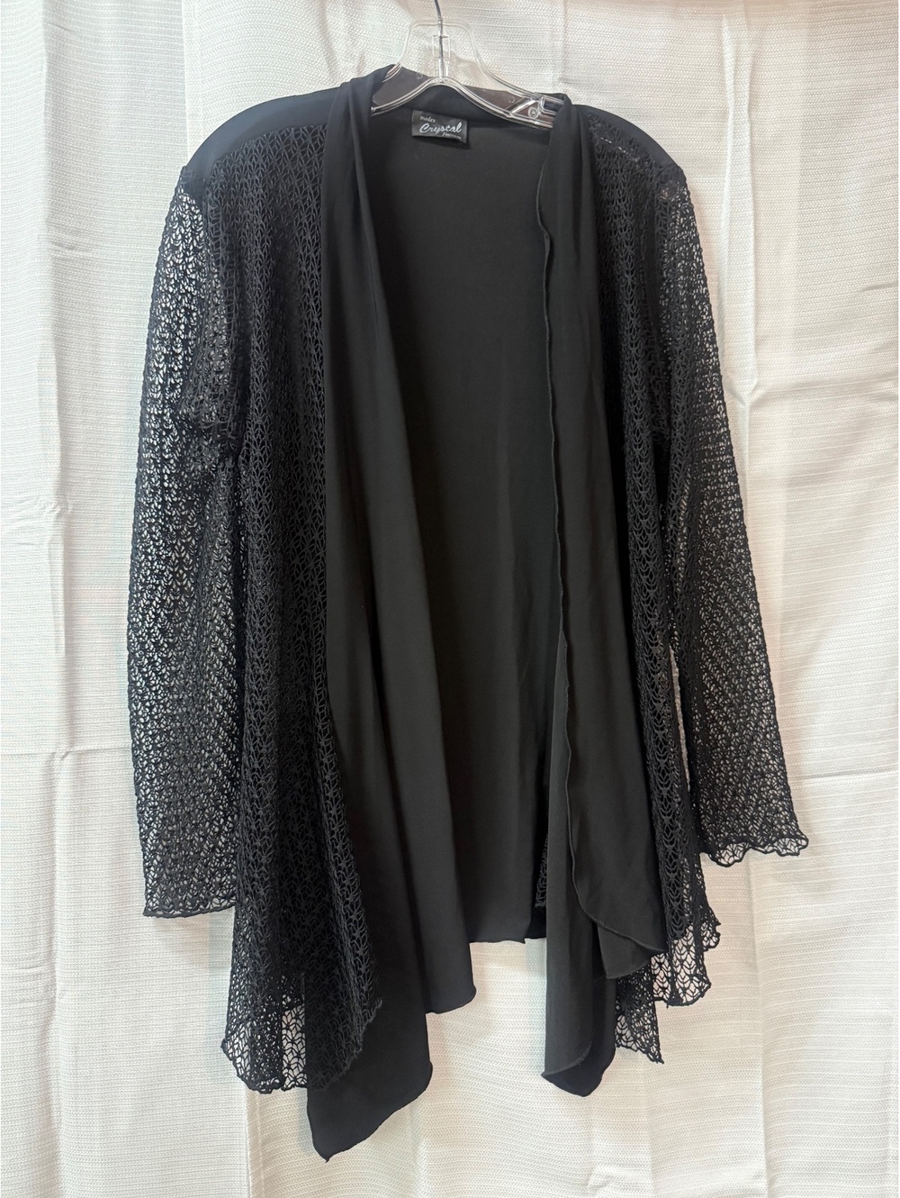 Black Open Front Cardigan with Sheer Lace Sleeves